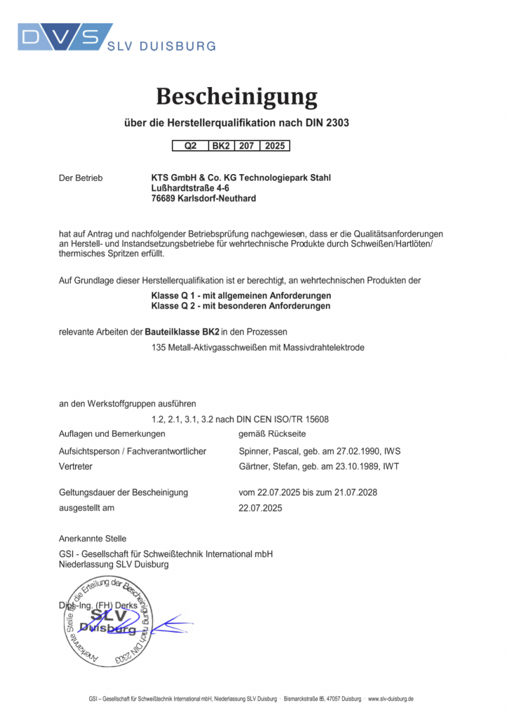 Kts din2303 zertifikat